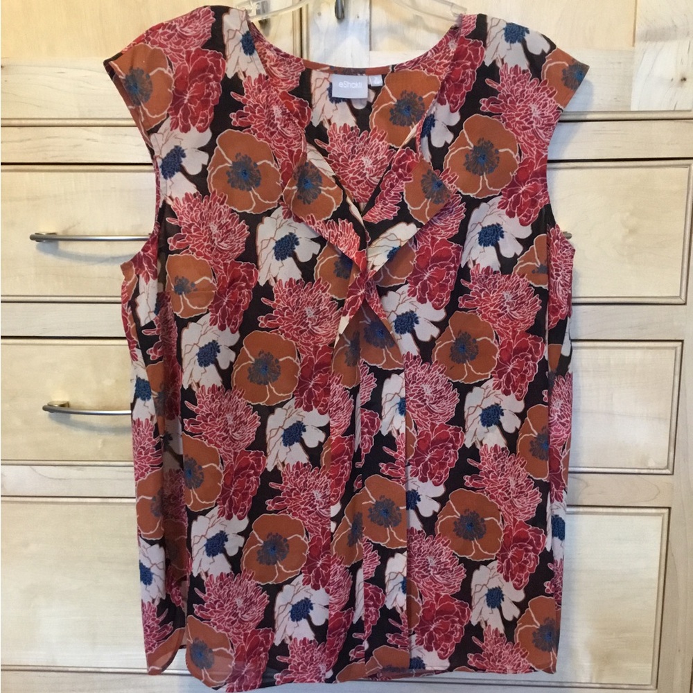 eShakti Floral Blouse 1X (16W) made in India. pull over style, cap sleeve.